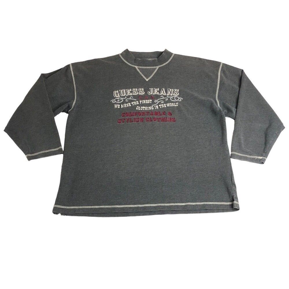 Vintage Guess Jeans USA Sweatshirt Mens L Charcoal Grey Original Designs 80s 90s